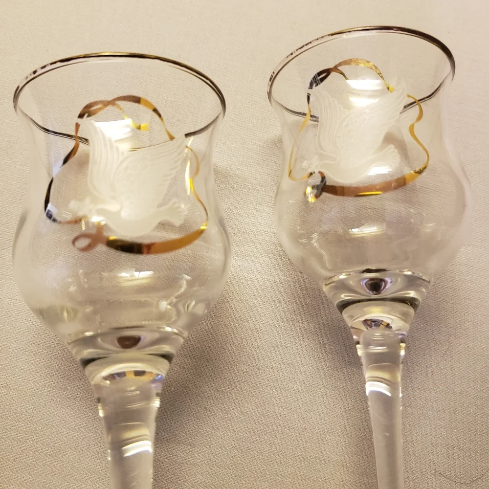Vtg Wedding Gold Crystal Wine /Champagne Glass Set
